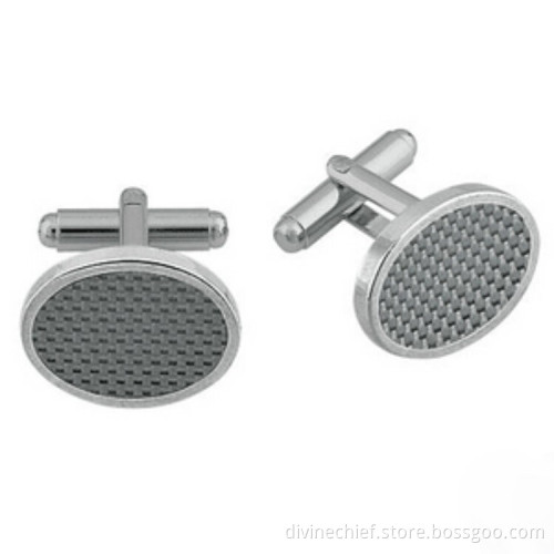 Factory Direct Oval Men Copper Cufflinks With Grey Carbon Fiber On The Surface